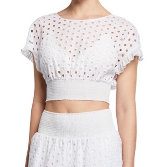 Kisuii  Zoie Eyelet-Embroidered Coverup Crop Top - Picture 1 of 8